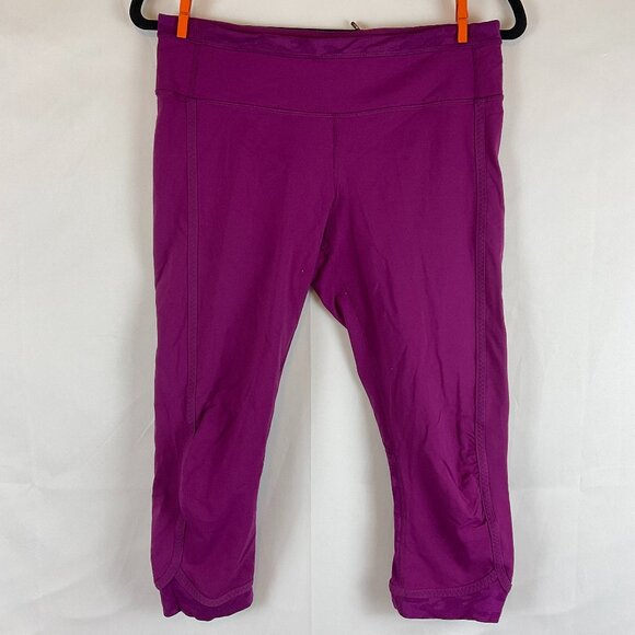 Lululemon Run For Days Cropped Leggings 8 Regal Plum Camo Trim Zipper Pocket - Picture 2 of 11